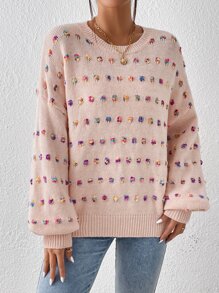 SHEIN Essnce Jersey de hombros caídos de punto de palomita de maíz - Rosa coral - Ver 6