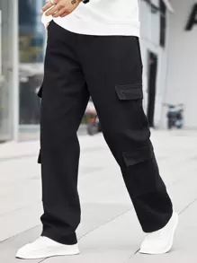 Manfinity Men Flap Pocket Cargo Jeans - Black - View 1