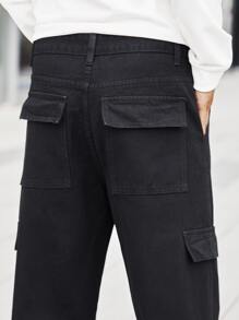 Manfinity Men Flap Pocket Cargo Jeans - Black - View 8