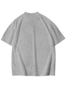 Manfinity Roghcode 男士標語圖案小高領T恤 - 灰色 - 查看 2