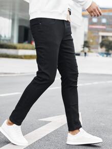 Manfinity Hombres Jeans ajustados unicolor - Negro - Ver 3