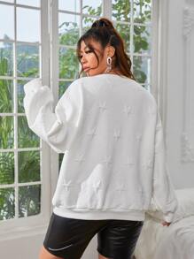 SHEIN EZwear Plus Drop Shoulder Star Pattern Sweatshirt - White - View 2
