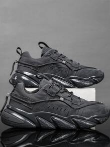 Men Drawstring Detail Lace-up Front Chunky Sneakers - Grey - View 2