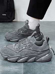 Men Drawstring Detail Lace-up Front Chunky Sneakers - Grey - View 3
