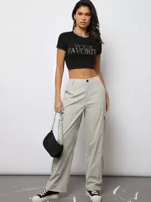 SHEIN EZwear Rhinestone Slogan Crop Tee