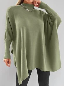 EURMUSE Mock Neck Batwing Sleeve Jumper - Lime Green - View 1