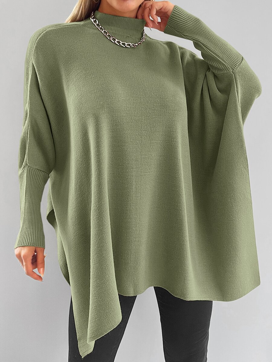 EURMUSE Mock Neck Batwing Sleeve Jumper - Lime Green - View 1