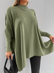 EURMUSE Mock Neck Batwing Sleeve Jumper - Lime Green - View 3