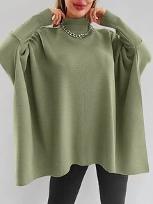 EURMUSE Mock Neck Batwing Sleeve Jumper - Lime Green - View 4