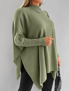 EURMUSE Mock Neck Batwing Sleeve Jumper - Lime Green - View 5