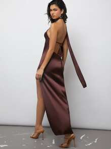 SHEIN BAE Halter Kleid mit Kreuzgurt auf Rücken, Schlitz, Satin
