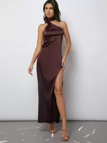 SHEIN BAE Halter Kleid mit Kreuzgurt auf Rücken, Schlitz, Satin