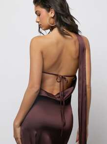 SHEIN BAE Halter Kleid mit Kreuzgurt auf Rücken, Schlitz, Satin