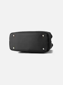 PINCNEL 老钱风格，简约人造革手提包，女士优雅斜挎包，拉链设计，荔枝压纹顶部提手，配有包饰，母亲节礼物，送给妈妈、白领、教师、上班族、商务人士、通勤族、青少年女孩、大学生、职场新人及白领的完美之选，办公室、工作、商务、通勤必备，最佳工作包 - 黑色 - 查看 5