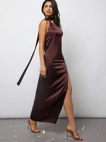 SHEIN BAE Halter Kleid mit Kreuzgurt auf Rücken, Schlitz, Satin