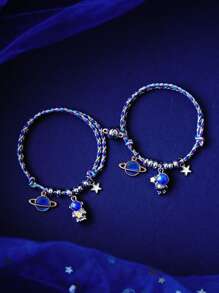 2 件趣味太空宇航员抓星吊坠友谊情侣配对手链 - 彩色 - 查看 1