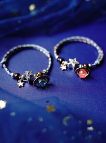2pcs/set Couple Star & Planet Charm Bracelet - Multicolor - View 1