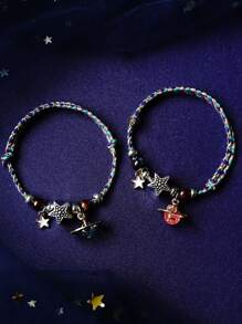 2pcs/set Couple Star & Planet Charm Bracelet - Multicolor - View 2