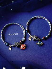 2pcs/set Couple Star & Planet Charm Bracelet - Multicolor - View 3