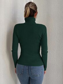 Cloudara Jersey unicolor cuello alto - Verde Oscuro - Ver 2