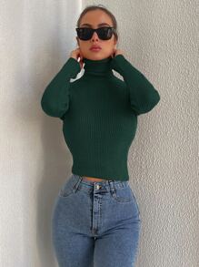 Cloudara Jersey unicolor cuello alto - Verde Oscuro - Ver 5