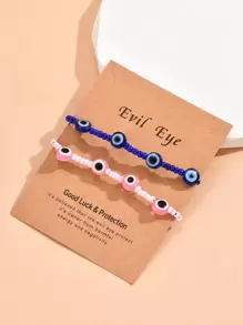 2pcs/set Couple Evil Eye Decor Beaded Bracelet - Multicolor - View 1