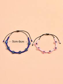 2pcs/set Couple Evil Eye Decor Beaded Bracelet - Multicolor - View 3