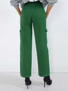EURMUSE Flap Pocket Cargo Trousers Without Belt - Green - View 4
