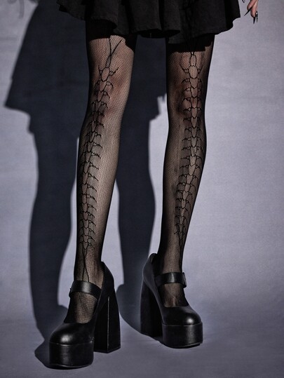 Goth Centipede Pattern Fishnet Tights