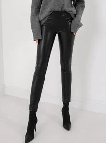 EURMUSE 素色PU皮革緊身褲