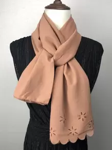 Hollow Out Scallop Trim Scarf - Dusty Pink - View 1