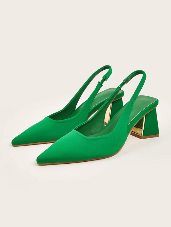 Fashionable Slingback Pumps For Women, Green Slipon Sculptural Heeled