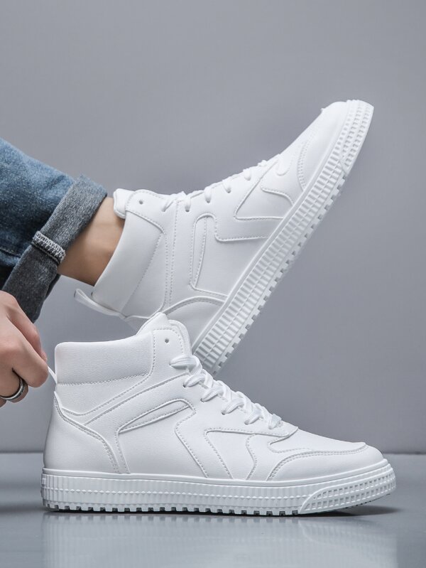 Men's Fashionable Simple & Comfortable White High-Top Casual Sports Shoes, Slip-Resistant, All Seasons, Versatile Style, Suitable For Casual And Sports Activities Valentines