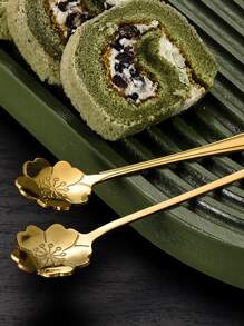 1入組花朵設計不銹鋼金色創意咖啡攪拌勺適用於甜品蜂蜜