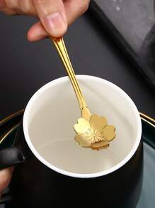 1入組花朵設計不銹鋼金色創意咖啡攪拌勺適用於甜品蜂蜜