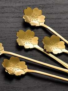 1入組花朵設計不銹鋼金色創意咖啡攪拌勺適用於甜品蜂蜜