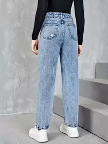 SHEIN Teen Girls Ripped Slant Pocket Jeans - Light Wash - View 2