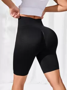 Easithlete Solid Wide Waistband Sports Shorts - Black - View 1