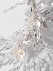 Flower Decor Bridal Hair Clip - Silver - View 5
