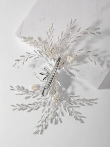 Flower Decor Bridal Hair Clip - Silver - View 6