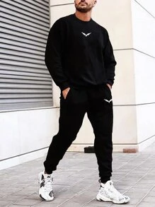 Manfinity Homme Men Wings Print Sweatshirt & Joggers - Black - View 1
