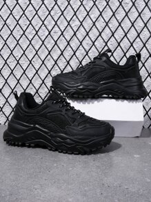 Men Lace-up Front Chunky Sneakers - Black - View 2