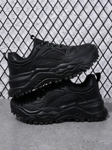 Men Lace-up Front Chunky Sneakers - Black - View 4