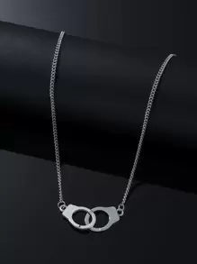 時尚流行男士手銬吊墜項鍊不銹鋼朋克嘻哈風格適合珠寶禮物和時尚外觀 - 銀色 - 查看 6