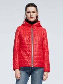 ZIAI 拉链口袋连帽夹棉大衣 - 紅色 - 查看 4