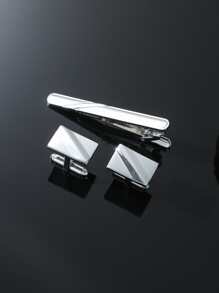 3入組男士銀色領帶夾和袖扣套裝配飾 - 銀色 - 查看 1