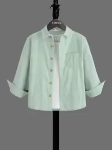 SHEIN 小男童口袋貼布襯衫不帶T恤