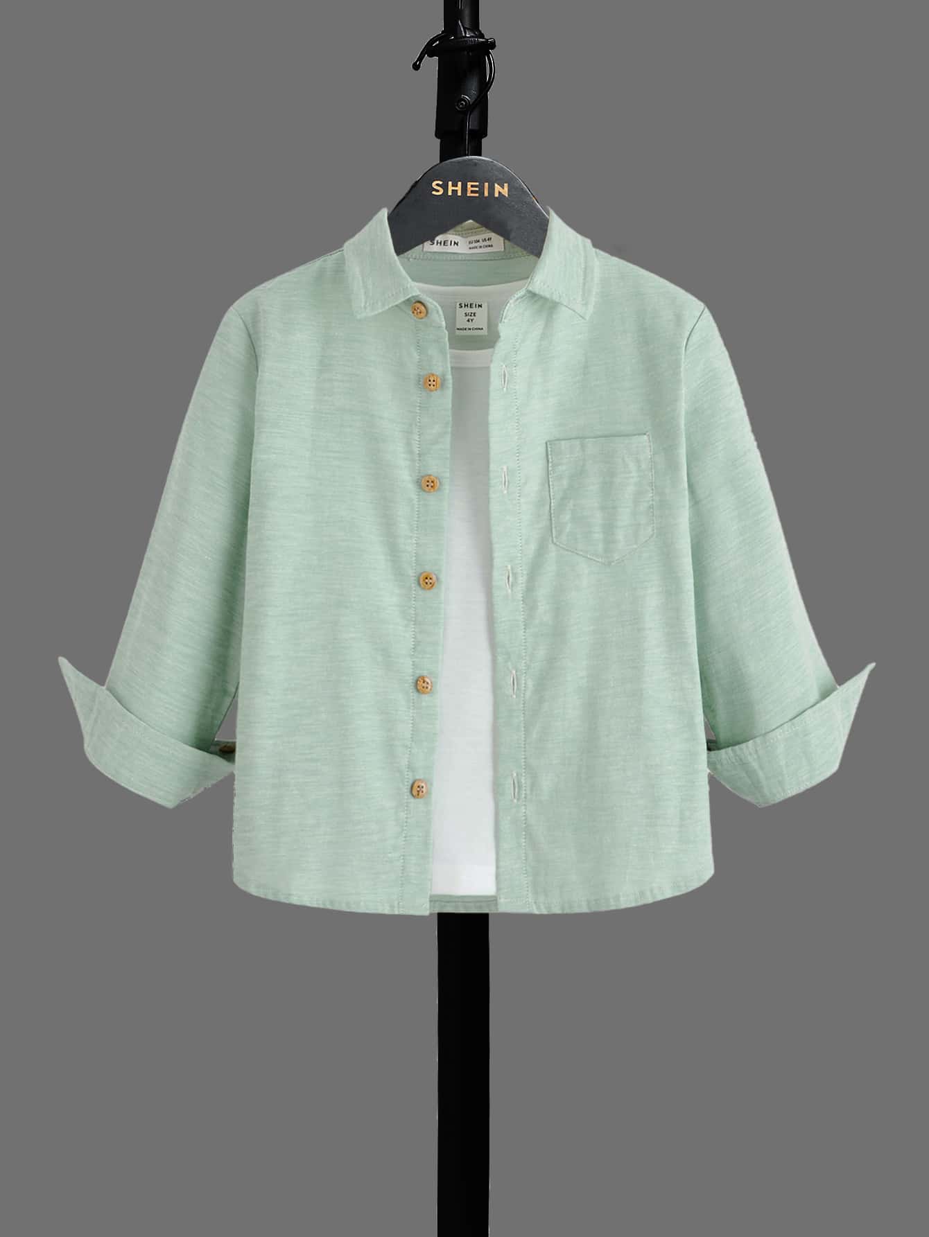 SHEIN 小男童口袋貼布襯衫不帶T恤
