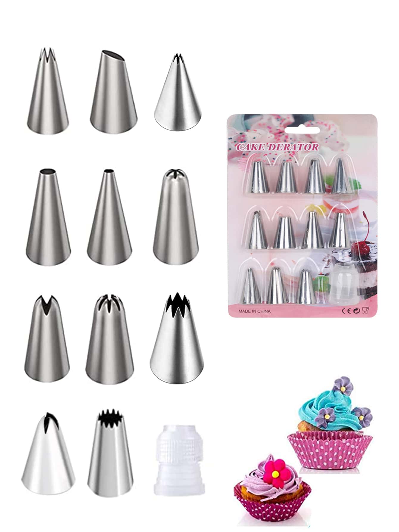 12pcs Stainless Steel Piping Nozzle - Silver - View 1