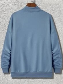 Manfinity Hypemode Men Slogan Graphic Mock Neck Drop Shoulder Sweatshirt - Dusty Blue - View 2